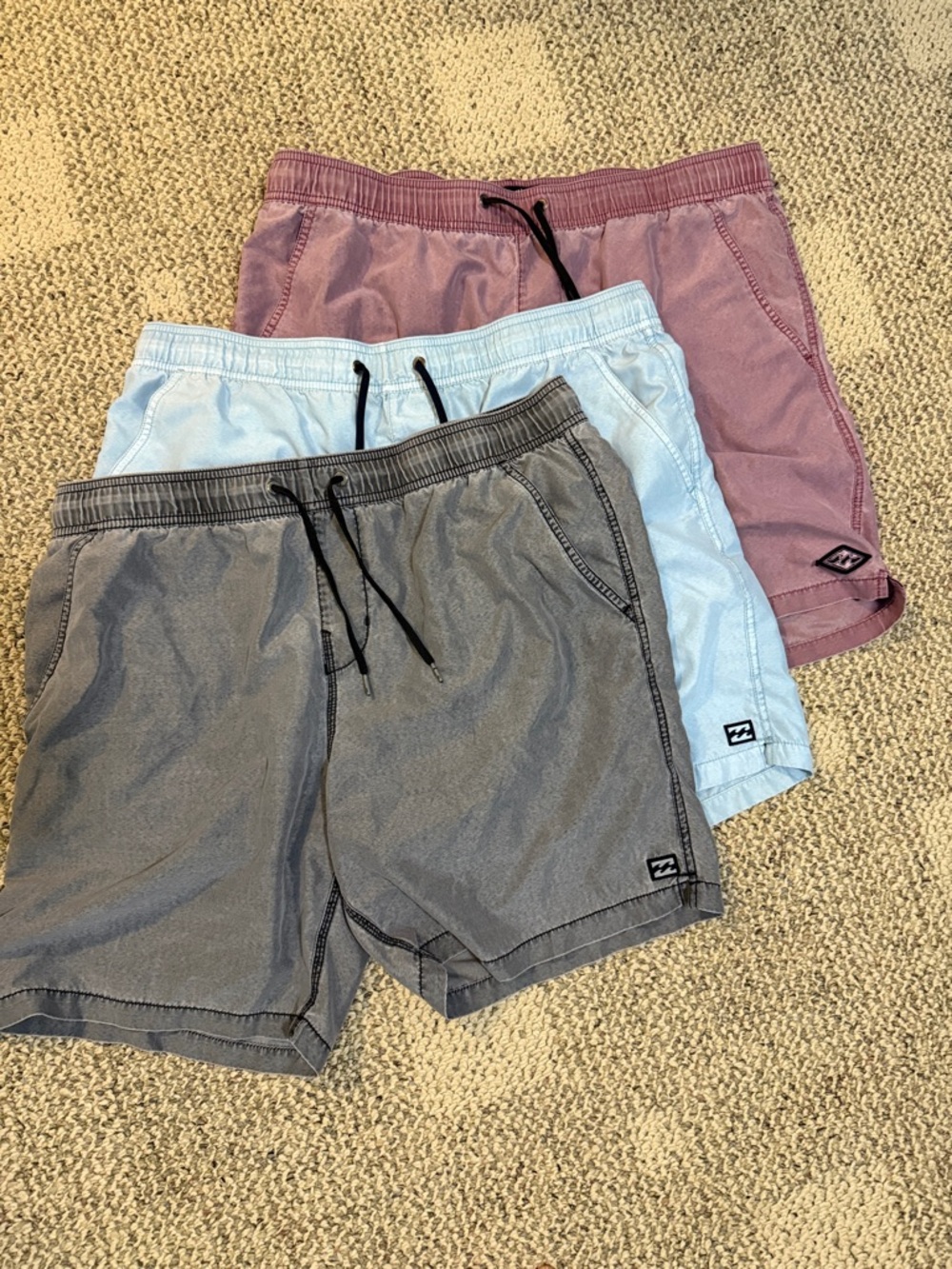 Billabong Men's 3-Pack Recycler Sunday Layback Shorts - Gray Light Blue Mauve